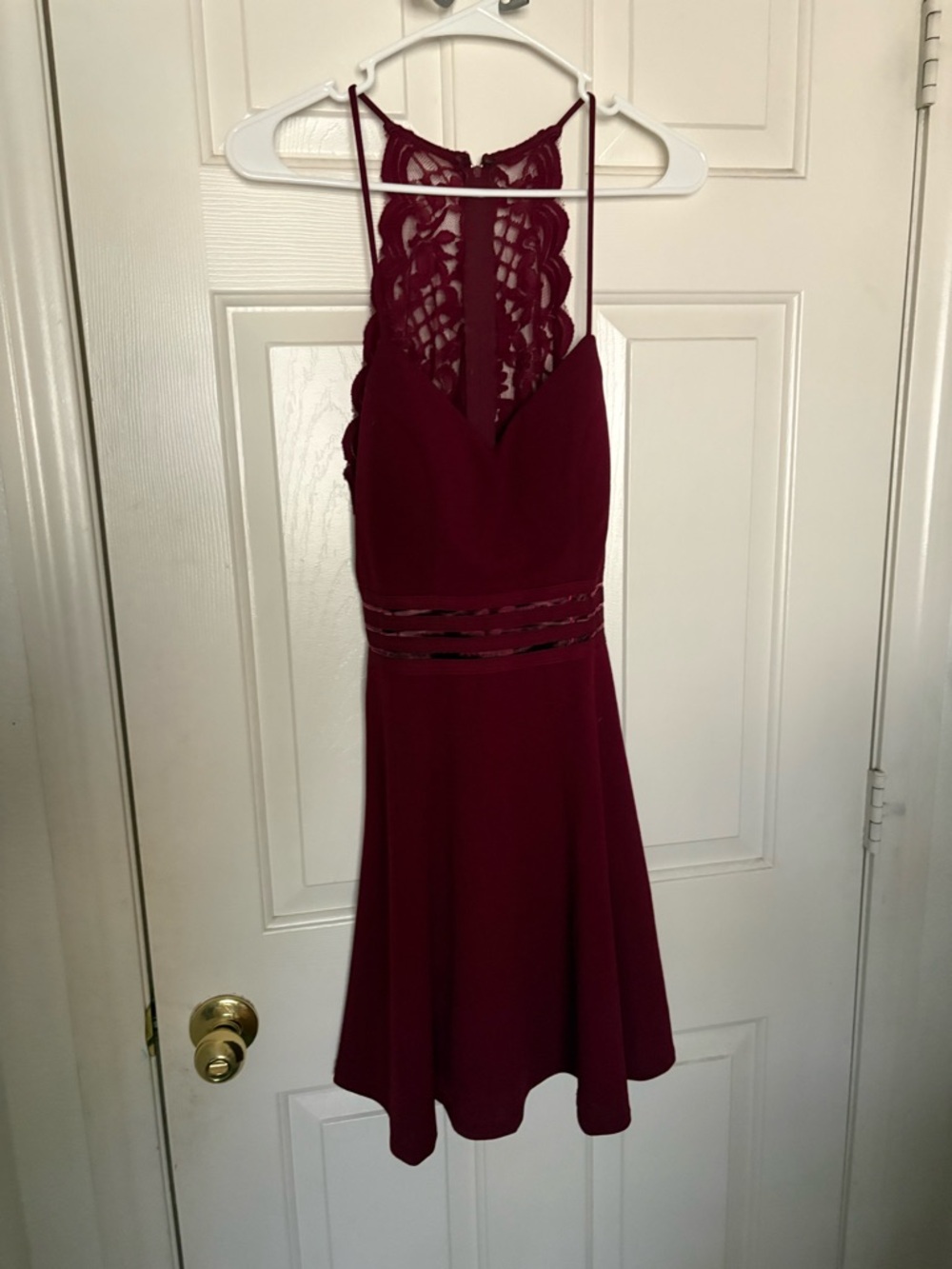 City Studio Burgundy Lace-Back Mini Dress